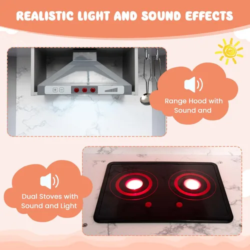 Miniatura 4 de INFANS Juego de Cocina de Esquina para Niños, Set de Cocina de Madera de Juguete para Niños Pequeños con Circulación Real de Agua Corriente, Luz