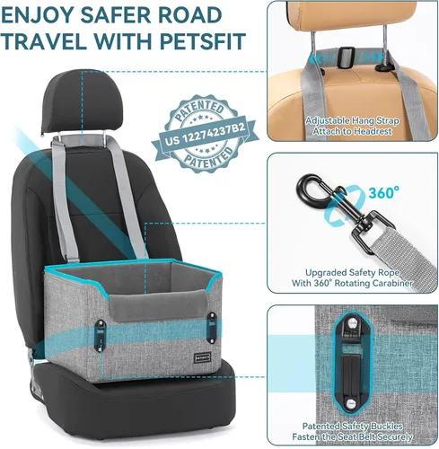 Miniatura 4 de PETSFIT Asientos de coche para perros pequeños – Hebillas de seguridad patentadas – Correa de seguridad – Asiento plegable elevador para perro
