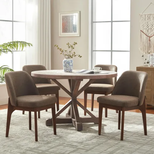 Miniatura 12 de VKNOW Juego de 2 sillas de comedor modernas, sillas de cocina de piel sintética con patas de madera, sillas laterales tapizadas para cocina, Beige