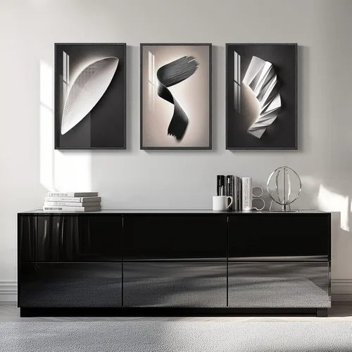 Miniatura 3 de Juego de arte moderno enmarcado de 3 piezas, arte abstracto de líneas geométricas en blanco y negro, pinturas artísticas de lujo contemporáneas