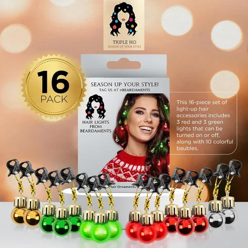 Miniatura 4 de Beardaments Paquete de luces para el cabello y los aretes: el juego original de 16 piezas para el cabello y 4 piezas de luces