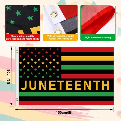 Miniatura 2 de JUNEBRUSHS Paquete de 2 banderas de Juneteenth para exteriores, 3 x 5 pies, bandera afroamericana para decoración del día de junio, exteriores