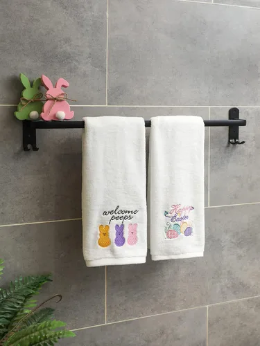 Miniatura 7 de Juego de 2 toallas de mano de Pascua 100 % algodón bordadas con diseño de conejo de Pascua decorativo para baño, cocina, juego de 2 toallas de 14 x