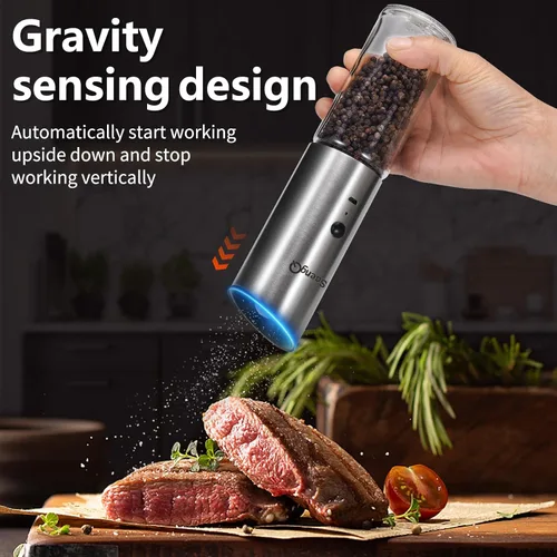 Miniatura 4 de Juego de molinillo eléctrico de sal y pimienta, salero y pimienta recargable por USB, molino de vidrio automático con grosor ajustable, luz LED