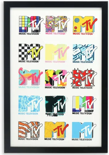 MTV Logo colorido collage enmarcado decoración de pared de madera – Arte de pared retro MTV para oficina, habitación de adolescentes o sala de música