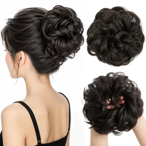 Miniatura 48 de CJL HAIR Extensiones de cabello sintético de moño desordenado, ondulado, rizado, grueso, para coleta, para mujer (rubio blanco)