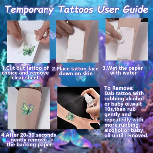 Miniatura 5 de Tatuajes temporales con purpurina para niñas, 180 hojas individuales de sirena, mariposa, unicornio, calcomanías de tatuaje para niños, tatuajes