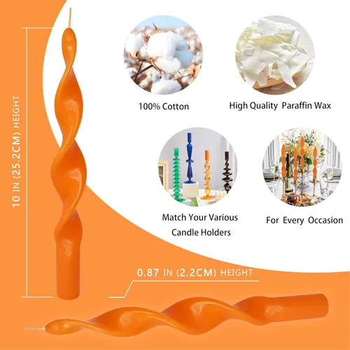 Miniatura 2 de Velas cónicas en espiral color naranja, velas torcidas de 8 pulgadas, 5 horas, sin perfume, hechas a mano, juego de 4 velas giratorias para boda