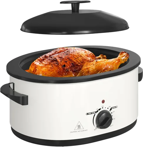 Miniatura 9 de Horno asador eléctrico de 22 cuartos de galón, asador de pavo con diseño de tapa que se baña automáticamente, horno asador eléctrico grande de acero