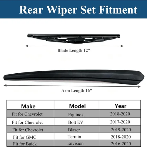 Miniatura 3 de Juego de brazo y escobilla de limpiaparabrisas trasero para Chevy Equinox 2018-2020/GMC Terrain 2018-2020/Chevy Bolt EV 2017-2020 Chevy Blazer