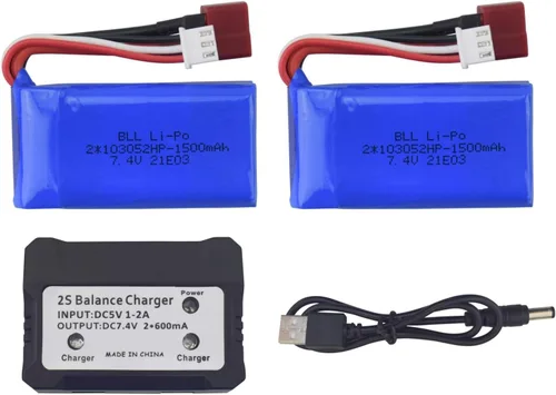 sea jump Accesorios 2PCS 7.4V 1500mah batería de litio con cargador 2in1 para WLTOYS A959-B A969-B A979-B K929-B 144001 RC carga remota batería de