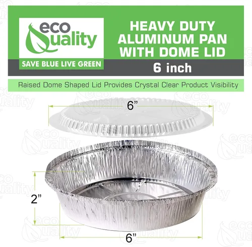 Miniatura 2 de EcoQuality Sartenes redondos de papel de aluminio de 6 pulgadas con tapas transparentes, recipientes desechables con paredes plegables para hornear