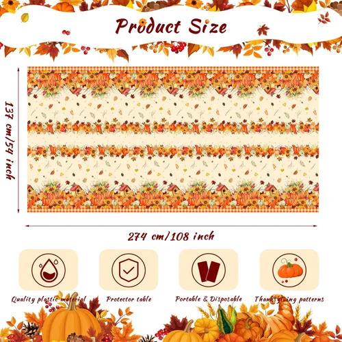 Miniatura 2 de 3 manteles rectangulares desechables de plástico para otoño, con hojas de arce, mantel rectangular impermeable para otoño para decoración de días
