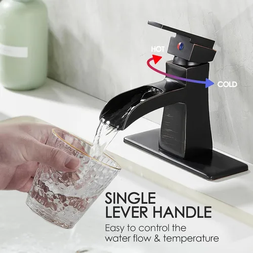 Miniatura 4 de Grifo de Baño de Cascada de Bronce Frotado con Aceite, Grifo de Lavabo de Baño Centerset de Una Sola Manija Sanliv con Desagüe Pop-Up y Placa