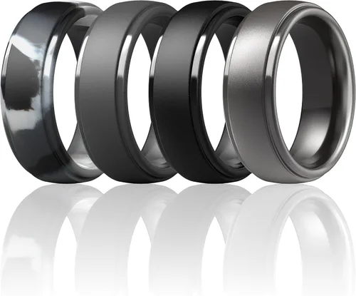 Miniatura 27 de ThunderFit Anillos de boda de silicona para hombre, 0.394 in de ancho y 0.098 in de grosor, paquete múltiple de variedad 1-7