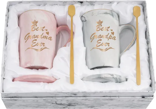 Miniatura 8 de Cabtnca Regalos para abuelos, el mejor juego de tazas para abuela y abuelo, regalos de Navidad para abuela y abuelo de nieta y nietos, 14Oz Negro &