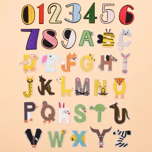 Miniatura 2 de 36 parches de letras y números para planchar, parches bordados del alfabeto de animales de la A a la Z, apliques de números del 0 al 9 para ropa