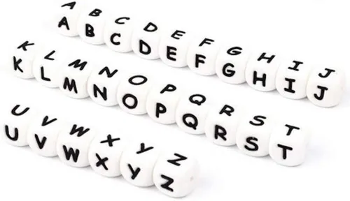 Miniatura 3 de Alfabeto de silicona con 26 cuentas de letras de 0.472 in, 100 cuentas de silicona para collar y pulsera de bricolaje