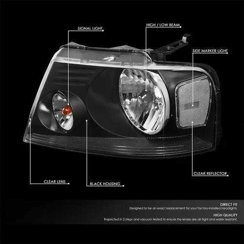 Miniatura 2 de DNA MOTORING HL-OH-F1504-BK-CL1 - Faros delanteros de carcasa negra de repuesto compatibles con 04-08 F-150/06-08 Mark LT Negro Claro