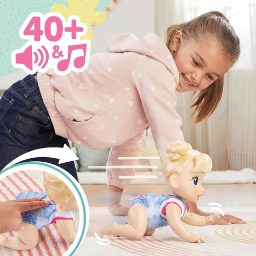 Miniatura 3 de Baby Alive Crawl 'n Play Harper Hugs - Conjunto de muñeca bebé electrónica gateadora, cabello rubio, juguetes para niños y niñas de 3 años