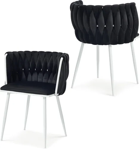 Miniatura 25 de Juego de 2 sillas de comedor de terciopelo, sillas laterales tapizadas tejidas con patas de metal plateado, Sillas de Comedor 2, sillas decorativas