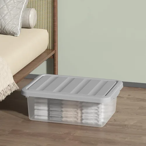 Miniatura 4 de Paquete de 2 contenedores de almacenamiento medianos con tapas, caja organizadora apilable transparente de 14 cuartos de galón, contenedores Tapa
