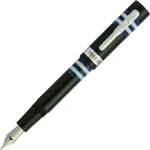Miniatura 8 de Conklin Toledo - Pluma estilográfica en negro con segmentos de anillo naranja y blanco, punta de punta, instrumento de escritura premium con diseño
