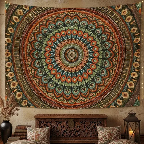 Miniatura 31 de Accnicc Tapiz bohemio con mandala floral para dormitorio, tapiz de pared con flores bohemias, pequeño, acuarela, azul, blanco, hippie, indio