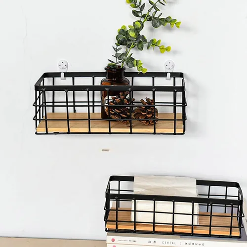 Miniatura 4 de STOBAZA Cesta de almacenamiento de hierro para colgar en la pared, cesta de flores, estante de almacenamiento, caja de cosméticos, marco de hierro
