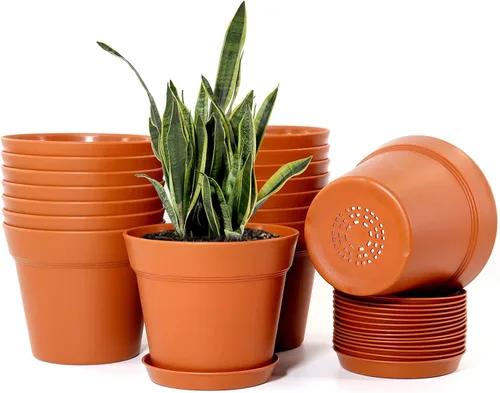 Miniatura 8 de WOUSIWER Paquete de 16 macetas de plástico de 6 pulgadas para macetas de interior, resistentes y elegantes de 6 pulgadas para plantas