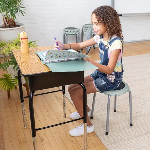 Miniatura 8 de ECR4Kids Juego de taburetes Daisy apilables, asiento flexible, gris claro, 8 piezas