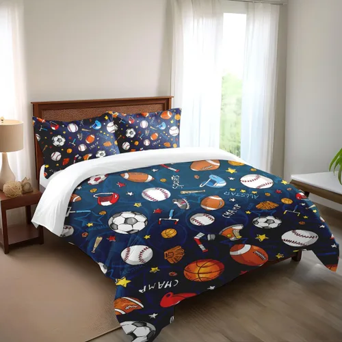 Miniatura 14 de Juego de ropa de cama de béisbol para niños, juego de edredón de bandera estadounidense con temática deportiva, tamaño individual, decoración