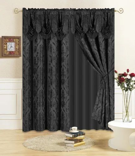 Miniatura 10 de All American Collection Nuevo juego de cortinas de 4 piezas con cenefa adjunta y transparente con 2 alzapaños incluidos