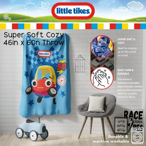 Miniatura 2 de Little Tikes Cozy Coupe - Manta para niños, súper suave y afelpada, 46 x 60 pulgadas, accesorio de ropa de cama con diseño de coche de carreras
