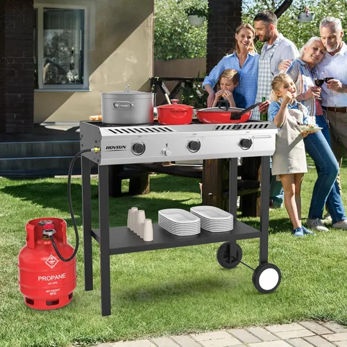Miniatura 7 de ROVSUN Quemador de Propano para Exteriores de 3 Quemadores con Encendido y Regulador, 225,000 BTU Potente y Portátil Estufa de Gas para Exteriores