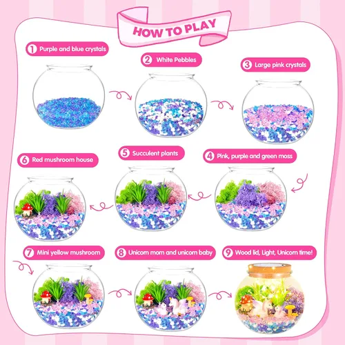 Miniatura 6 de Regalos de unicornio para niñas - Kit de terrario de unicornio iluminado para niños - Juguetes de arte y manualidades de unicornio DIY - Regalos