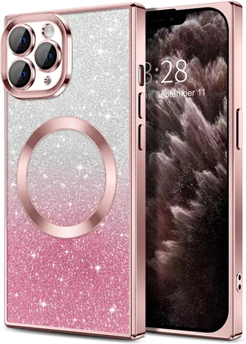 Miniatura 64 de Hython Funda para iPhone 13 Pro transparente con purpurina magnética [compatible con MagSafe] Protector completo de lente de cámara delgado