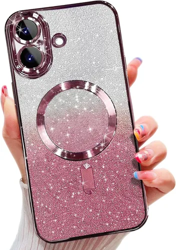 Miniatura 25 de Misscase Funda magnética compatible con iPhone 14 con purpurina y protector de lente de cámara, protección completa, compatible con MagSafe