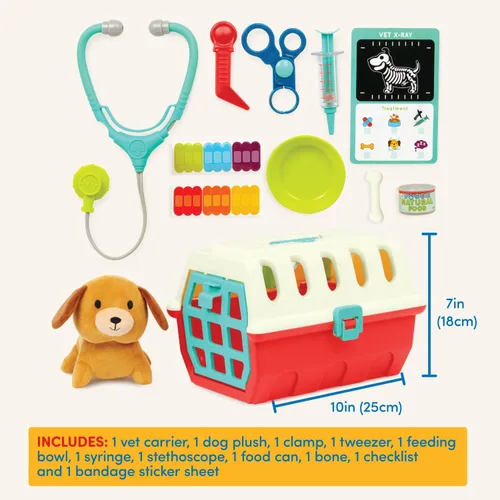 Miniatura 5 de Battat – Mini kit de juego veterinario (11 piezas) – Perro de peluche y transportín – Pegatinas y lista de verificación – Estetoscopio de juguete