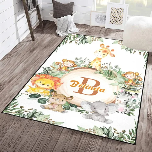 Miniatura 10 de Woodland Bear Fox Deer - Alfombra personalizada de fibra de poliéster antideslizante para decoración del hogar, alfombra personalizada