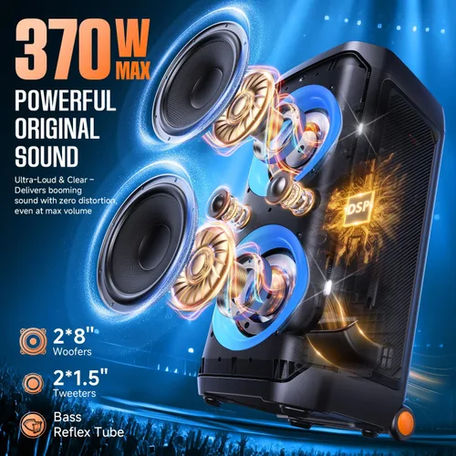 Miniatura 2 de W-KING Altavoz portátil Bluetooth Partybox Loud, 370W MAX Pro Sound, graves más profundos, caja de auge grande para exteriores inalámbrica, mango