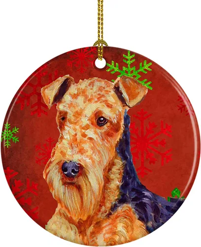 Miniatura 31 de Caroline's Treasures Bulldog English - Copos de nieve rojos y verdes, adorno de cerámica de Navidad, decoración colgante para el hogar, Navidad
