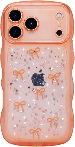Miniatura 99 de Qokey Funda para iPhone 12 Pro Max de 6.7 pulgadas, diseño de onda rizada, borde transparente, brillante con purpurina, estrella brillante, bonita