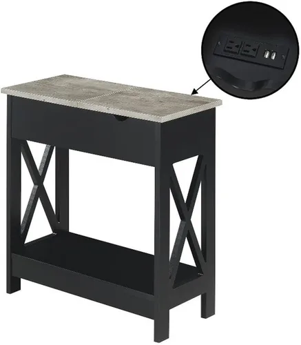 Miniatura 3 de Convenience Concepts Oxford - Mesa auxiliar abatible con estación de carga de 23.75 pulgadas, moderna mesa de sala de estar con puertos USB y tomas