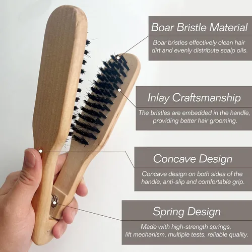 Miniatura 5 de Peine profesional para alisar el cabello, herramienta antiestática de peluquería de salón de madera de doble cepillo, marrón