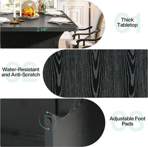 Miniatura 7 de Tribesigns Mesa de comedor negra para mesa de cocina moderna rectangular de 4 a 6 pulgadas, muebles de cocina y comedor grandes de granja