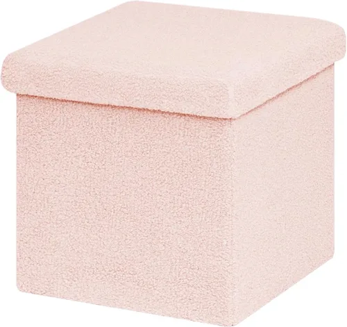Miniatura 8 de B FSOBEIIALEO - Otomana de almacenamiento en forma de cubo pequeña, reposapiés de Sherpa, otomanas plegables portátiles de bouclé, piel sintética