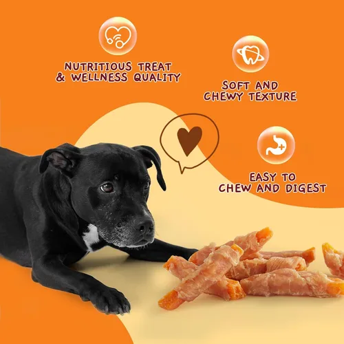 Miniatura 7 de Jungle Calling Golosinas para perros, batata envuelta en pollo sin piel, sin gluten y granos, mordeduras masticables para una nutrición equilibrada