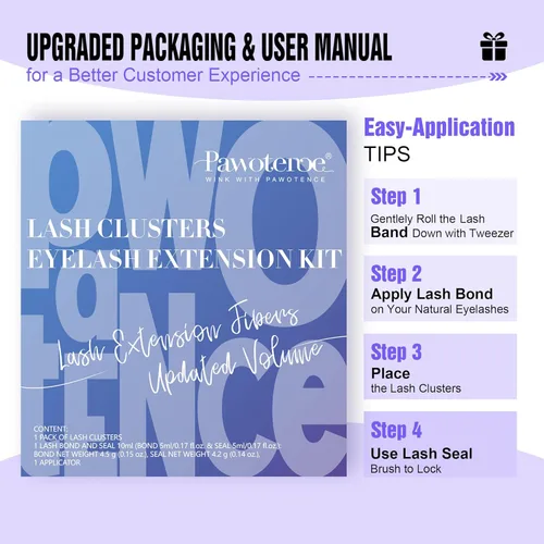 Miniatura 7 de Pawotence Kit de extensiones de pestañas individuales 40D 50D, kit de extensiones de pestañas de 0.315-0.630 pulgadas con unión y sello de pestañas