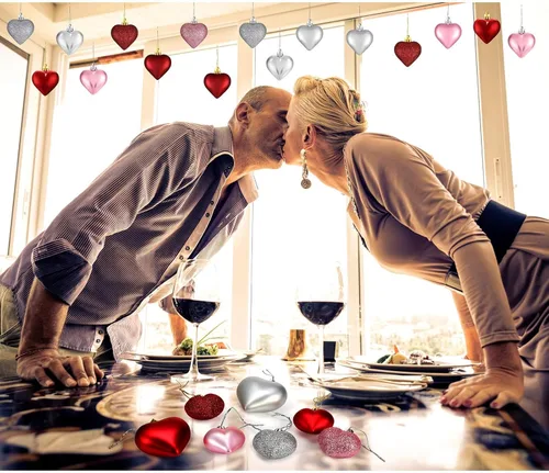 Miniatura 3 de Adornos de corazón para el día de San Valentín: 3 adornos con forma de corazón para árbol de Navidad y para colgar como decoración en el día de San